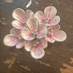 1960s Big Enamel And Faux Pearl 3d Flower Brooch